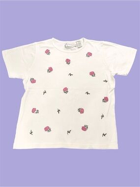 Vintage 90s Weekend Edition Cottagecore Embroidered Flowers Shirt Tee Large